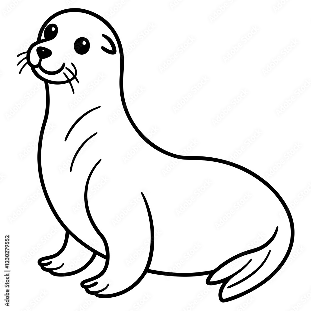 Cute Black Vector Sea Lion Line Art Black Vector Silhouette Cartoon Illustration Cute Black Vector Sea Lion Line Art Black Vector Silhouette Cartoon Illustration