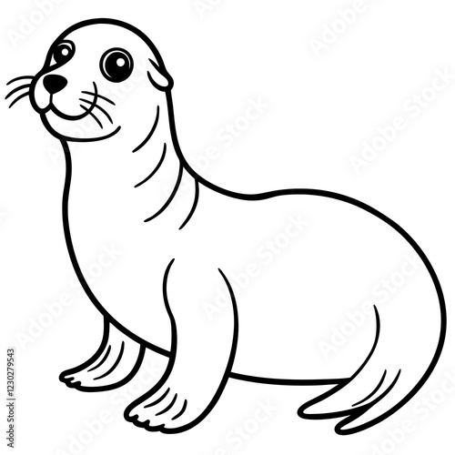 Cute Black Vector Sea Lion Line Art Black Vector Silhouette Cartoon  Illustration