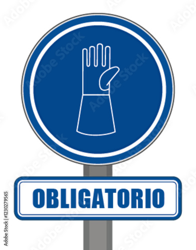 Guante azul redondo de protección de manos de señalización obligatoria