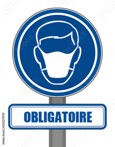 Panneau signalisation obligatoire rond bleu protection masque respiratoire