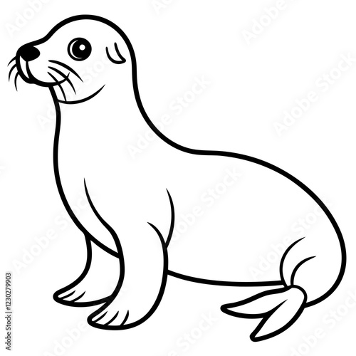 Cute Black Vector Sea Lion Line Art Black Vector Silhouette Cartoon  Illustration