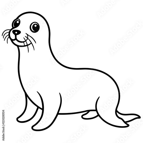 Cute Black Vector Sea Lion Line Art Black Vector Silhouette Cartoon  Illustration