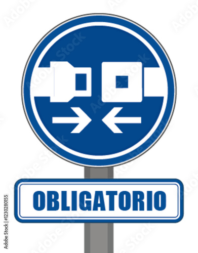 Señal redonda azul obligatoria de protección del cinturón de seguridad del vehículo