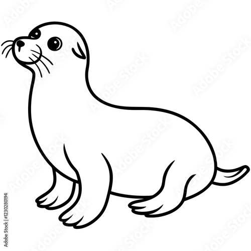 Cute Black Vector Sea Lion Line Art Black Vector Silhouette Cartoon  Illustration