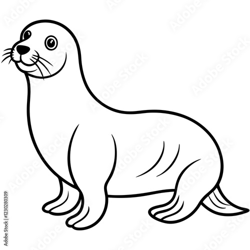 Cute Black Vector Sea Lion Line Art Black Vector Silhouette Cartoon  Illustration