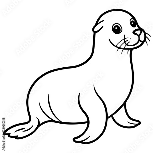 Cute Black Vector Sea Lion Line Art Black Vector Silhouette Cartoon  Illustration