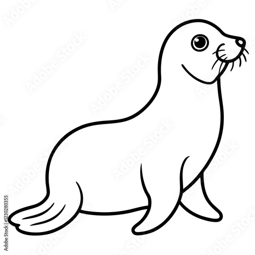 Cute Black Vector Sea Lion Line Art Black Vector Silhouette Cartoon  Illustration
