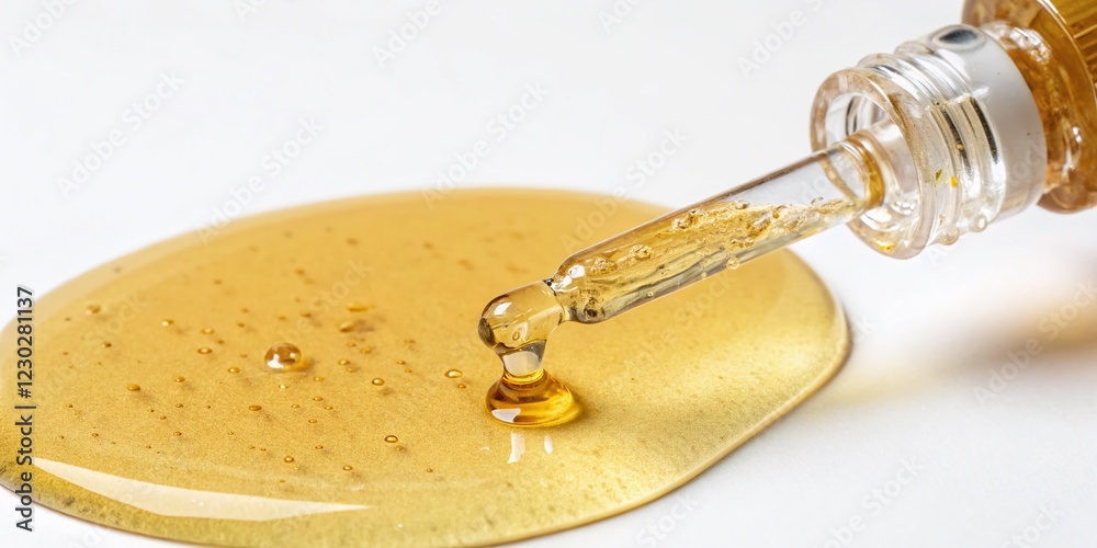 Macro Shot of Facial Serum Droplet: Oily Texture Skincare Product Macro Shot of Facial Serum Droplet: Oily Texture Skincare Product