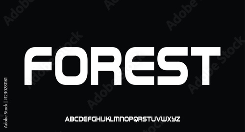 Forest, Modern Bold Font. Sans Serif Font. Regular Uppercase Lowercase Typography urban style alphabet fonts for fashion, sport, technology, digital, movie, logo design, vector illustration
