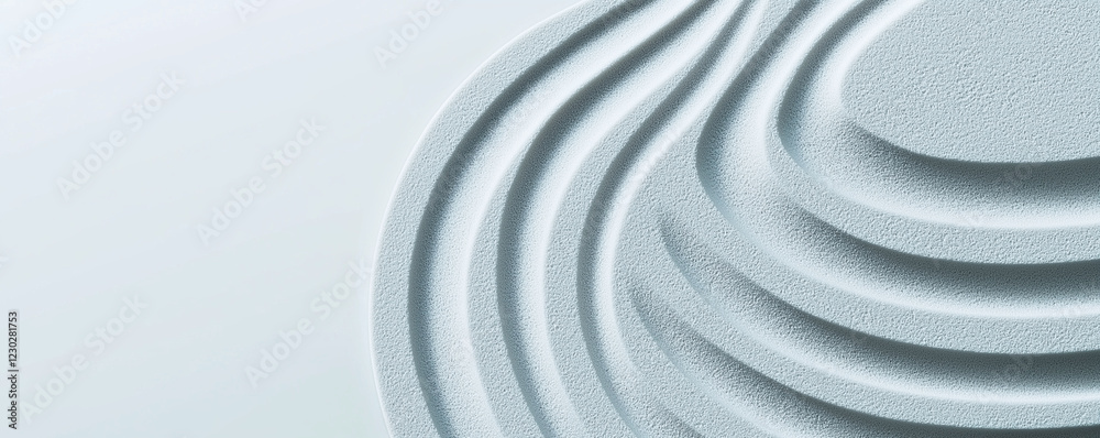 Obraz premium A high-resolution, top-view composition featuring a light gray background with an intricate circular pattern made of fine sand particles. The soft, dreamy depiction is enhanced by a subtle gradient an