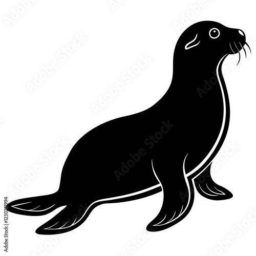 Cute Black Vector Sea Lion Line Art Black Vector Silhouette Cartoon Illustration