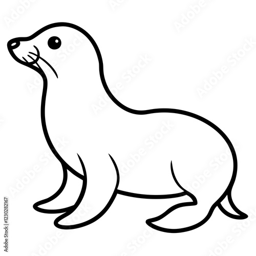 Cute Black Vector Sea Lion Line Art Black Vector Silhouette Cartoon Illustration