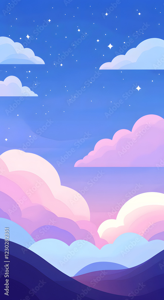 Beautiful sky with clouds, nighttime, purple and blue colors, gradient background Beautiful sky with clouds, nighttime, purple and blue colors, gradient background