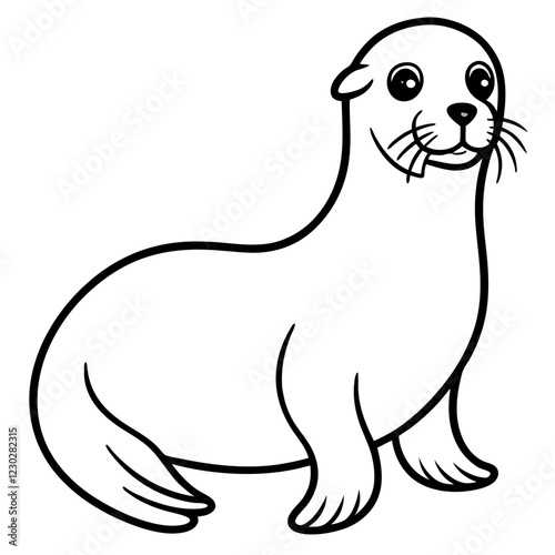 Cute Black Vector Sea Lion Line Art Black Vector Silhouette Cartoon  Illustration