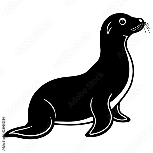 Cute Black Vector Sea Lion Line Art Black Vector Silhouette Cartoon  Illustration