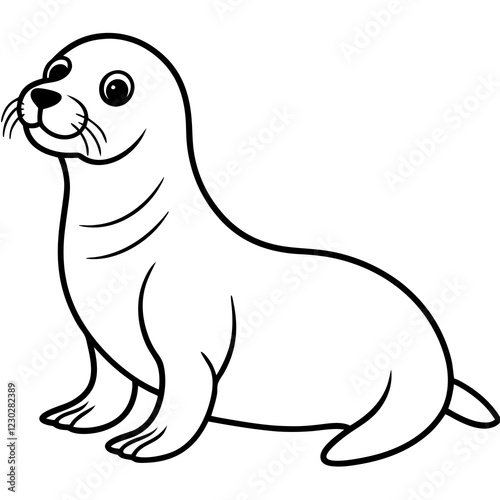 Cute Black Vector Sea Lion Line Art Black Vector Silhouette Cartoon  Illustration