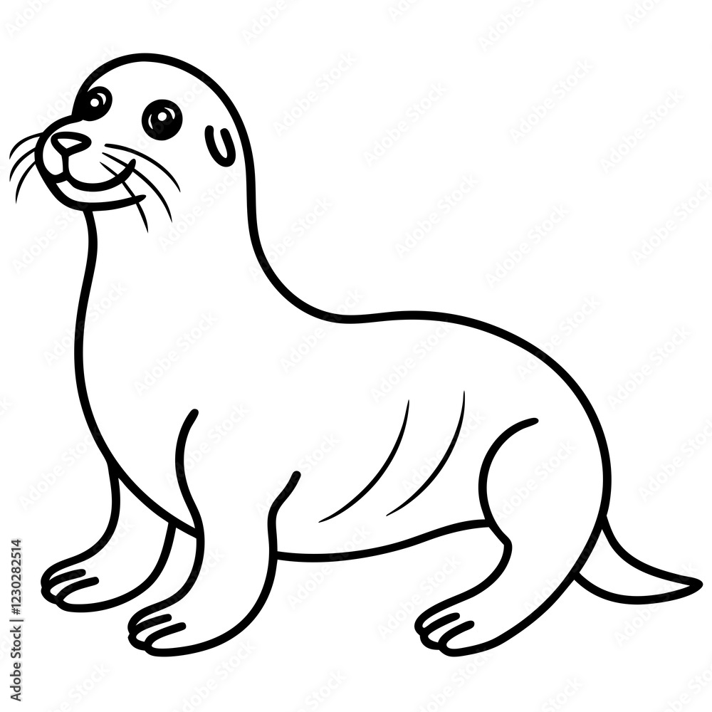 Cute Black Vector Sea Lion Line Art Black Vector Silhouette Cartoon Illustration Cute Black Vector Sea Lion Line Art Black Vector Silhouette Cartoon Illustration