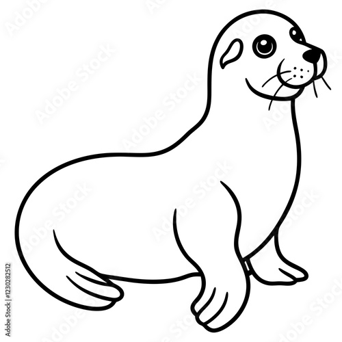 Cute Black Vector Sea Lion Line Art Black Vector Silhouette Cartoon  Illustration