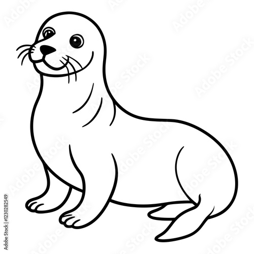 Cute Black Vector Sea Lion Line Art Black Vector Silhouette Cartoon  Illustration