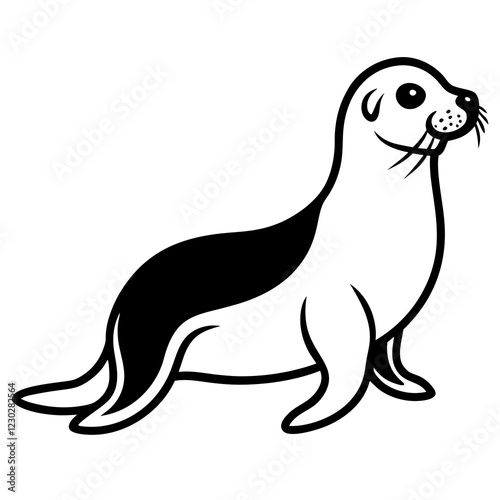 Cute Black Vector Sea Lion Line Art Black Vector Silhouette Cartoon  Illustration