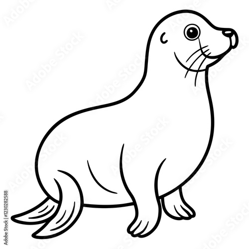 Cute Black Vector Sea Lion Line Art Black Vector Silhouette Cartoon  Illustration