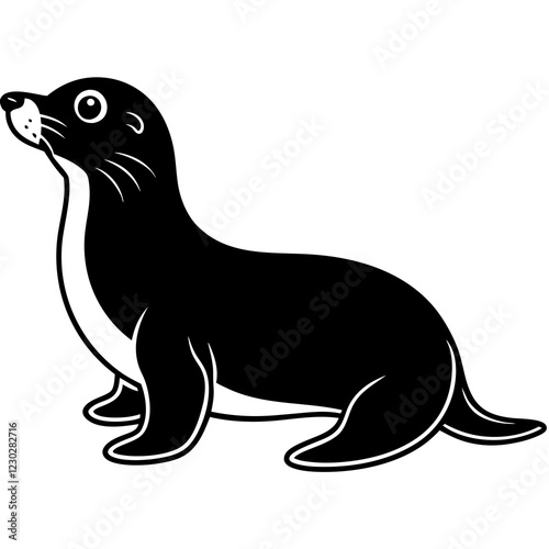 Cute Black Vector Sea Lion Line Art Black Vector Silhouette Cartoon  Illustration