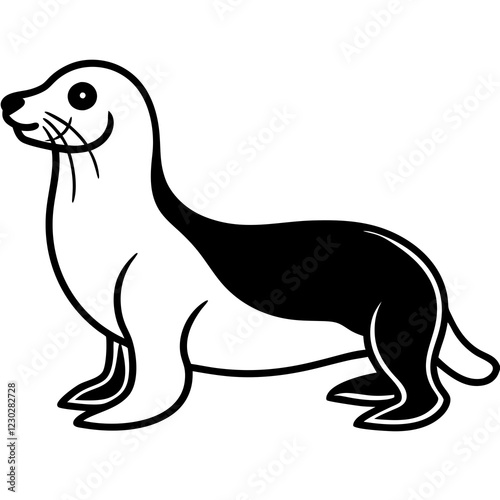 Cute Black Vector Sea Lion Line Art Black Vector Silhouette Cartoon  Illustration