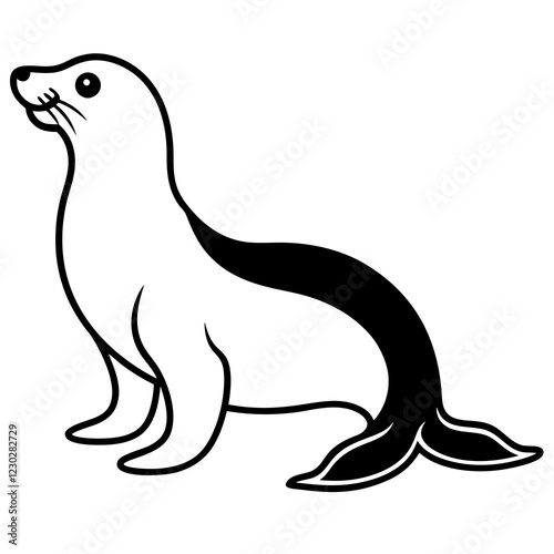 Cute Black Vector Sea Lion Line Art Black Vector Silhouette Cartoon  Illustration