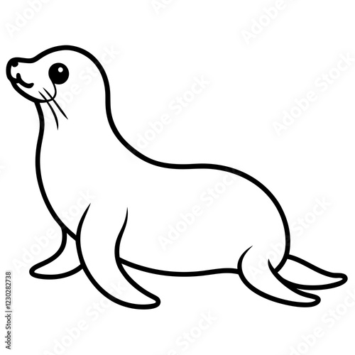 Cute Black Vector Sea Lion Line Art Black Vector Silhouette Cartoon  Illustration
