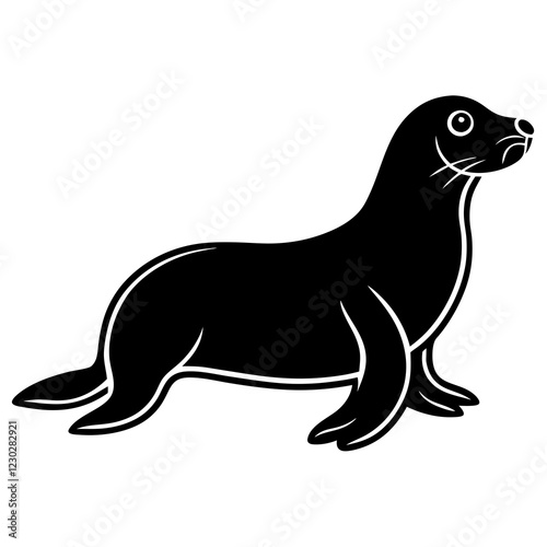 Cute Black Vector Sea Lion Line Art Black Vector Silhouette Cartoon  Illustration