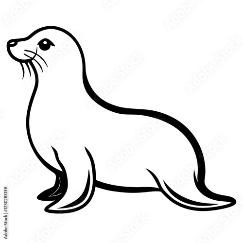 Cute Black Vector Sea Lion Line Art Black Vector Silhouette Cartoon  Illustration
