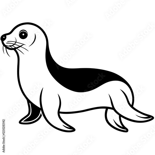 Cute Black Vector Sea Lion Line Art Black Vector Silhouette Cartoon  Illustration