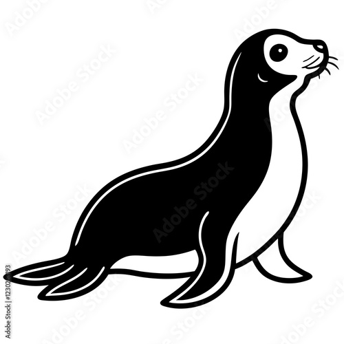 Cute Black Vector Sea Lion Line Art Black Vector Silhouette Cartoon  Illustration