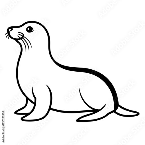 Cute Black Vector Sea Lion Line Art Black Vector Silhouette Cartoon  Illustration