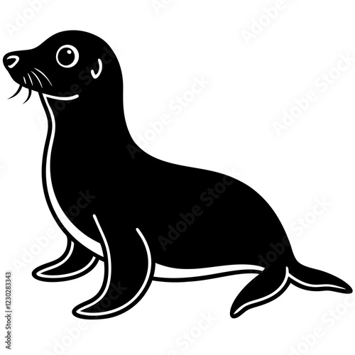 Cute Black Vector Sea Lion Line Art Black Vector Silhouette Cartoon  Illustration