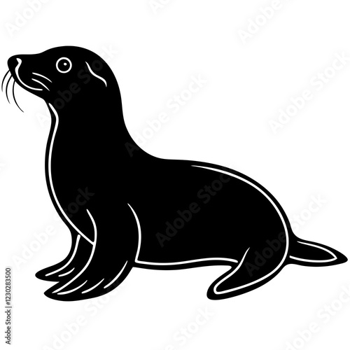 Cute Black Vector Sea Lion Line Art Black Vector Silhouette Cartoon  Illustration