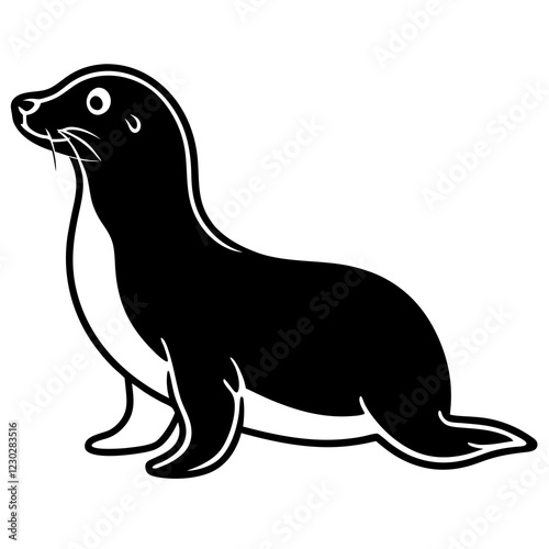 Cute Black Vector Sea Lion Line Art Black Vector Silhouette Cartoon  Illustration