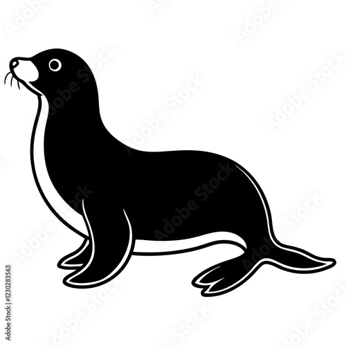 Cute Black Vector Sea Lion Line Art Black Vector Silhouette Cartoon  Illustration