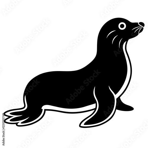 Cute Black Vector Sea Lion Line Art Black Vector Silhouette Cartoon  Illustration