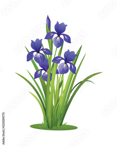 vector blue iris flowers in bush