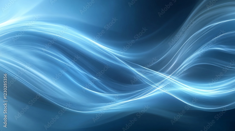 Fototapeta premium Abstract Blue Wave Background with Glowing Particles