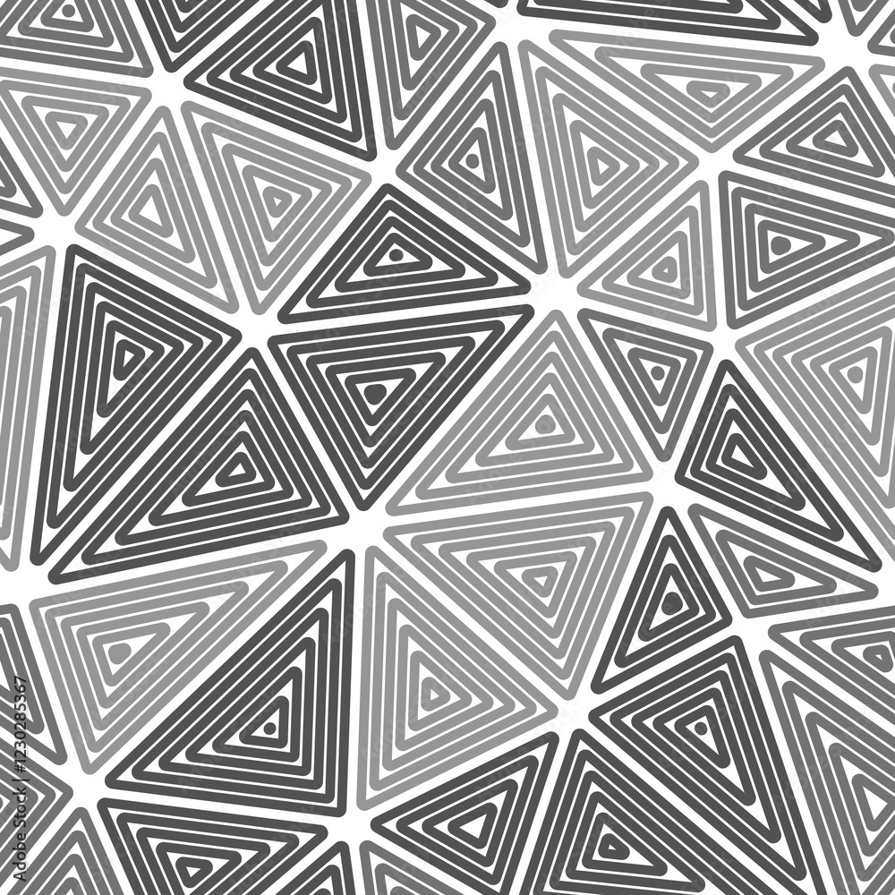 Vector science background. Big shape size. Multiple repeated inner triangles. Monotone style. Repeatable pattern. Trending vector tiles. Seamless vector illustration.