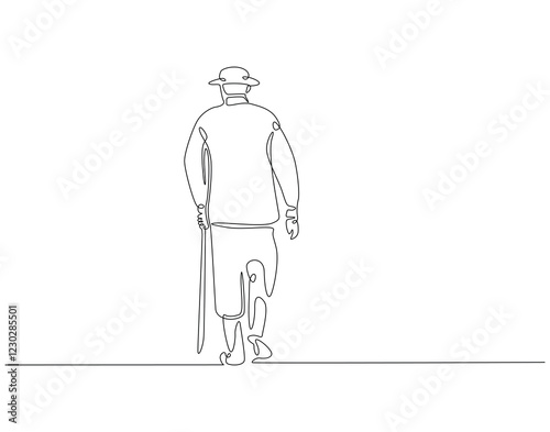 Continuous one line drawing of shepherd. One line drawing illustration of male farmer. Herdsman, farmer, ranchman concept single line. Editable outline