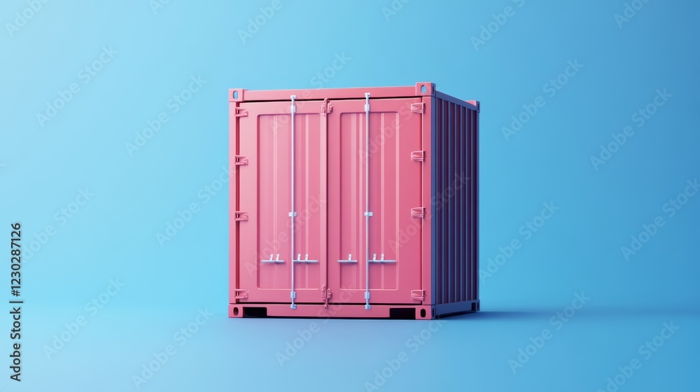 Pink storage container with open door, portable and secure shipping, cargo, logistics solution