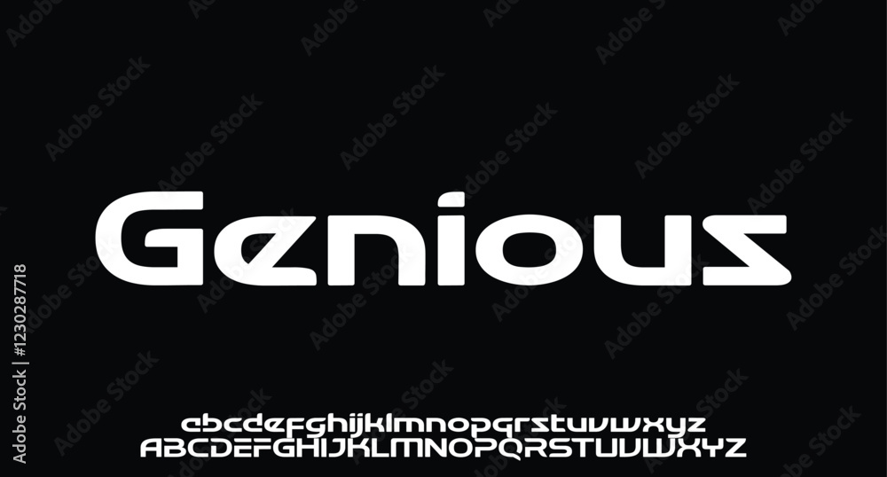 Genious, Modern Bold Font. Sans Serif Font. Regular Uppercase Lowercase Typography urban style alphabet fonts for fashion, sport, technology, digital, movie, logo design, vector illustration
Genious, Modern Bold Font. Sans Serif Font. Regular Uppercase Lowercase Typography urban style alphabet fonts for fashion, sport, technology, digital, movie, logo design, vector illustration