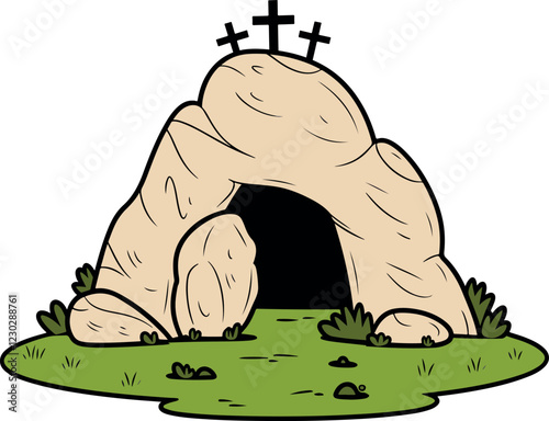 Jesus Easter tomb grave green nature vector art