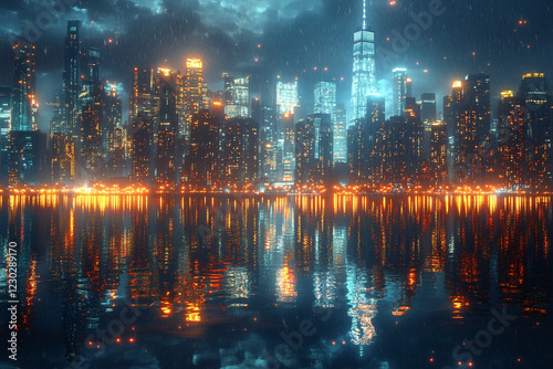 Wallpaper Mural Rain drenched cityscape at night reflecting in water Torontodigital.ca