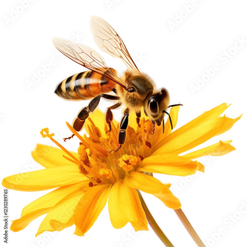 Bee collecting necture of flowers on a transparent background  photo