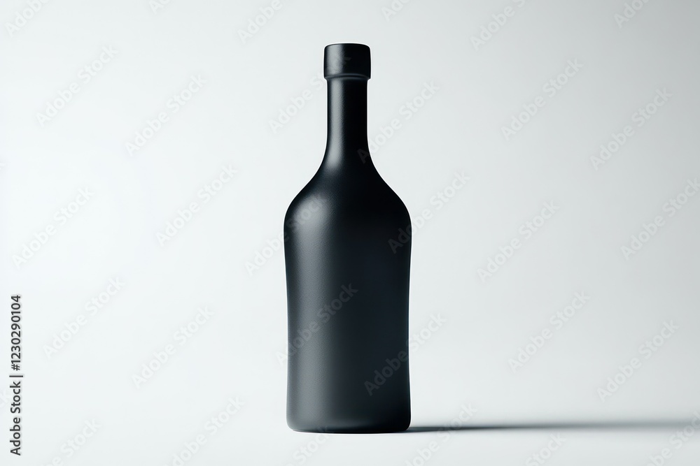 Elegant Black Glass Bottle with Smooth Surface on Minimalist Background for Creative Use Elegant Black Glass Bottle with Smooth Surface on Minimalist Background for Creative Use