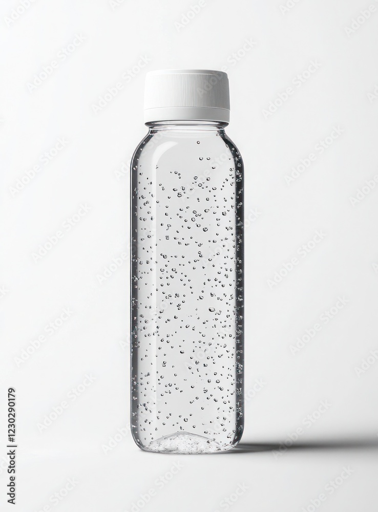A clear bottle with a white cap A clear bottle with a white cap